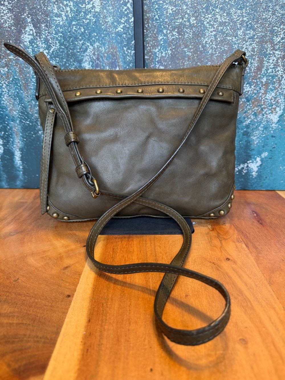 Frye Minimalist Olive Green Leather Studded Crossbody Bag 2010s (GUC) - Picture 11 of 17